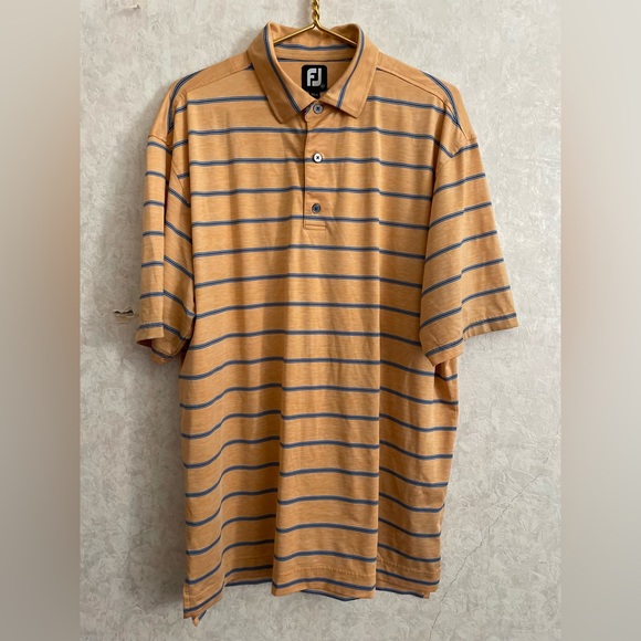 FJ Foot Joy men's extra large short sleeve orange striped athletic polo shirt - Picture 2 of 6